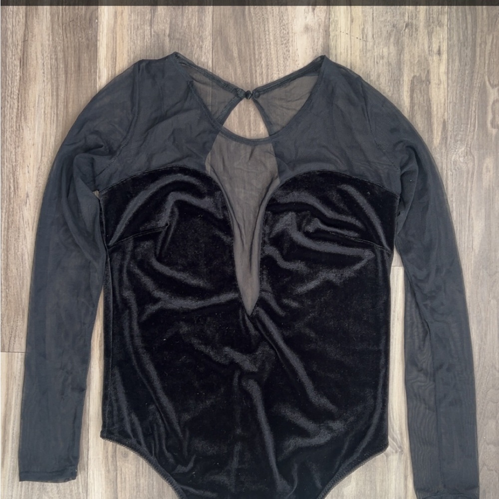 Elegant Black Velvet/Mesh Bodysuit